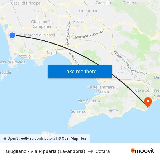 Giugliano - Via Ripuaria (Lavanderia) to Cetara map