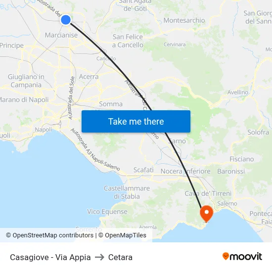 Casagiove - Appia Road to Cetara map