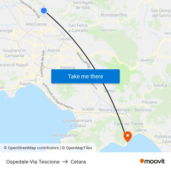 Hospital-Tescione Street to Cetara map