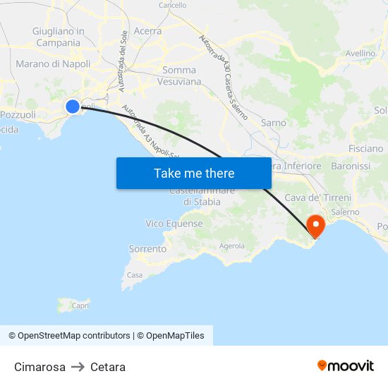 Cimarosa to Cetara map