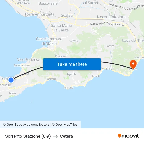 Sorrento Station (8-9) to Cetara map