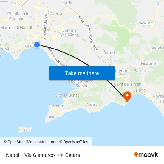 Naples - Gianturco Street to Cetara map