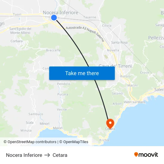 Nocera Inferiore to Cetara map