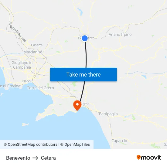 Benevento to Cetara map