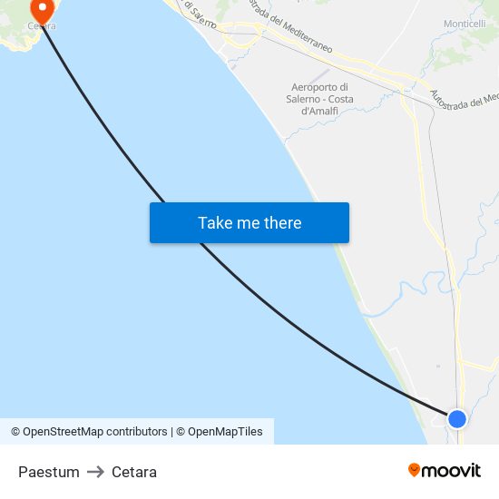 Paestum to Cetara map