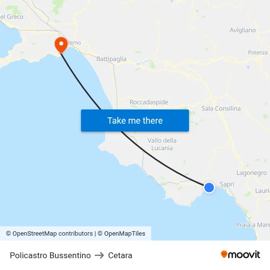 Policastro Bussentino to Cetara map