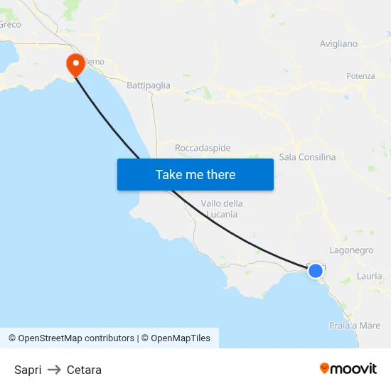 Sapri to Cetara map