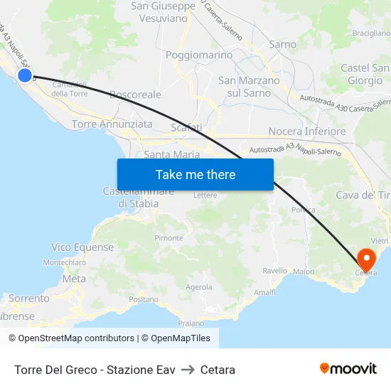 Torre Del Greco - Stazione Eav to Cetara map