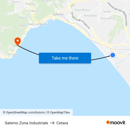 Salerno Industrial Zone to Cetara map