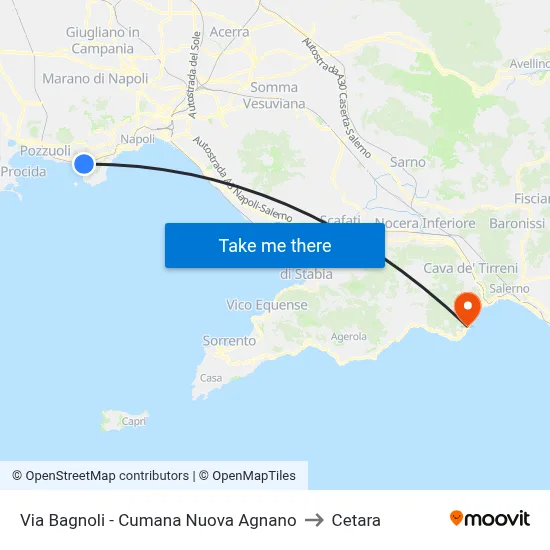 Via Bagnoli - New Cumana Agnano to Cetara map