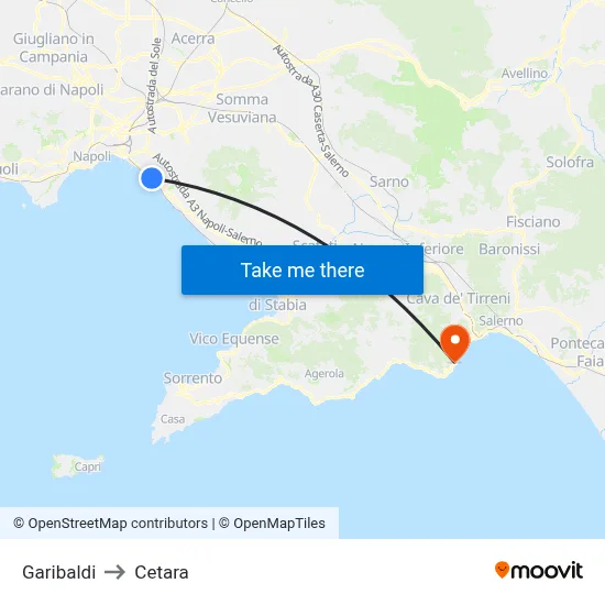 Garibaldi to Cetara map