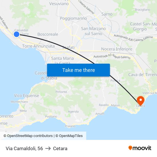 Via Camaldoli, 56 to Cetara map
