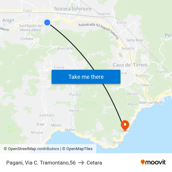 Pagani, C. Tramontano Street, 56 to Cetara map