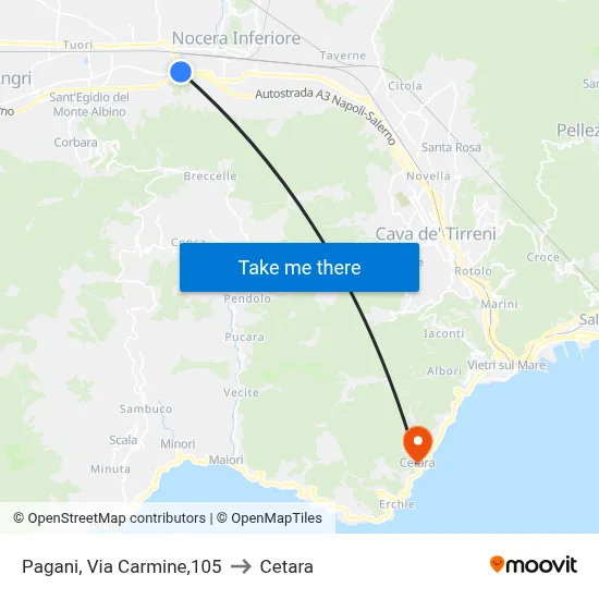Pagani, Via Carmine, 105 to Cetara map
