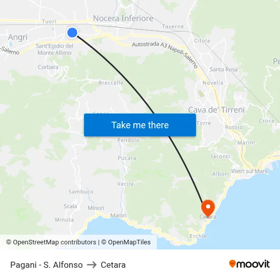Pagani - St. Alfonso to Cetara map