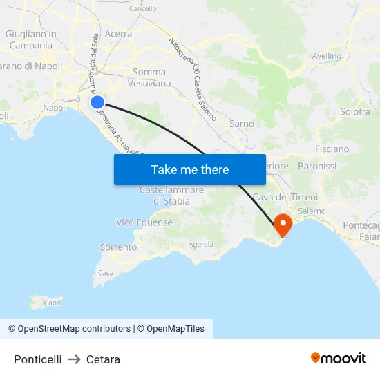 Ponticelli to Cetara map