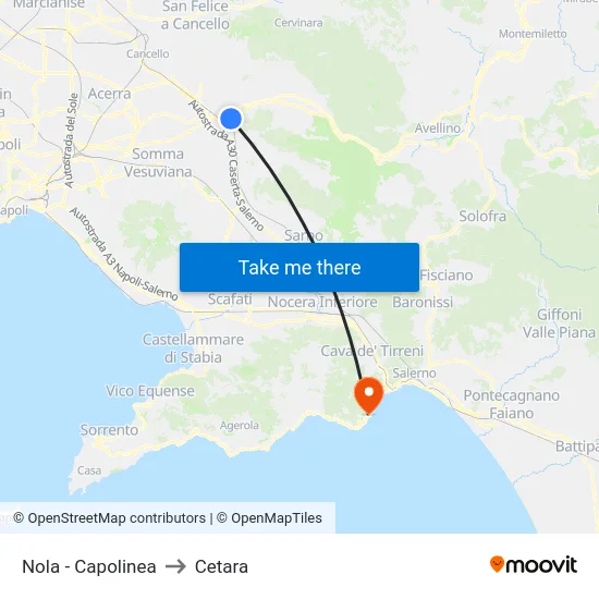 Nola - Capolinea to Cetara map