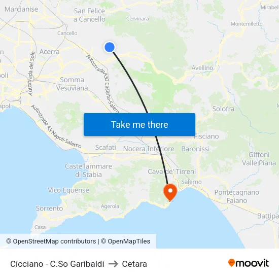 Cicciano - Garibaldi Course to Cetara map