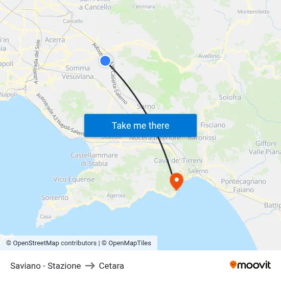 Saviano - Station to Cetara map