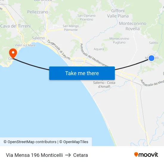 Via Mensa 196 Monticelli to Cetara map