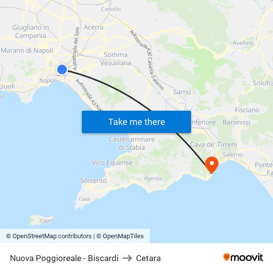 Nuova Poggioreale - Biscardi to Cetara map