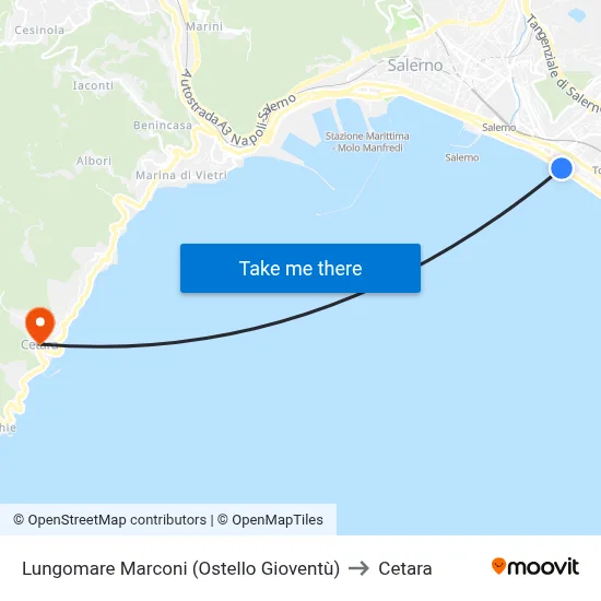 Lungomare Marconi (Ostello Gioventù) to Cetara map