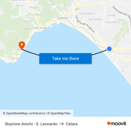 Arechi Station - S. Leonardo to Cetara map