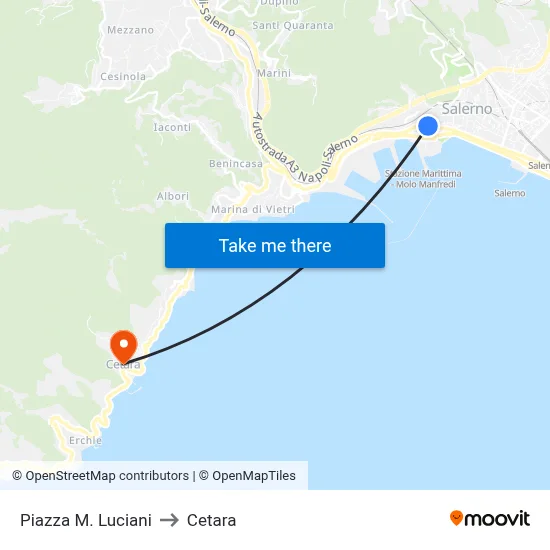 Piazza M. Luciani to Cetara map