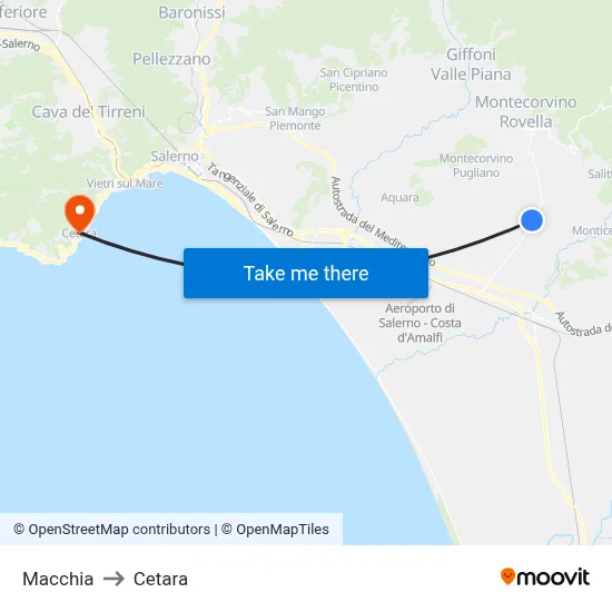 Macchia to Cetara map