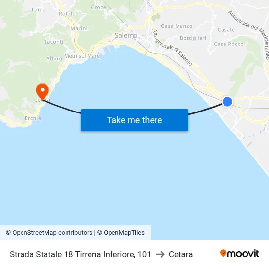 State Road 18 Tyrrhenian Lower, 101 to Cetara map