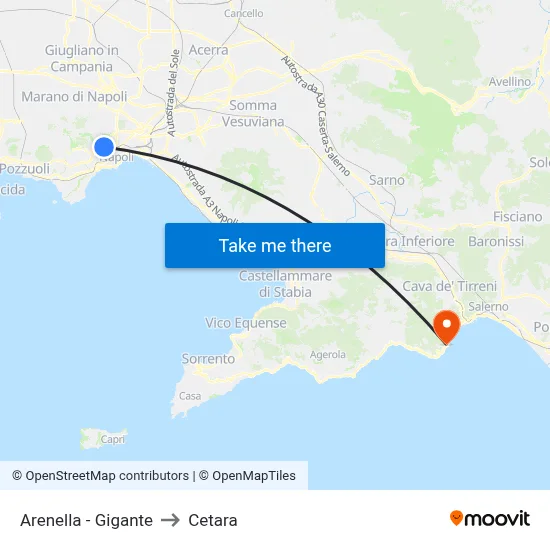 Arenella - Gigante to Cetara map