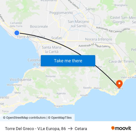 Torre Del Greco - V.Le Europa, 86 to Cetara map