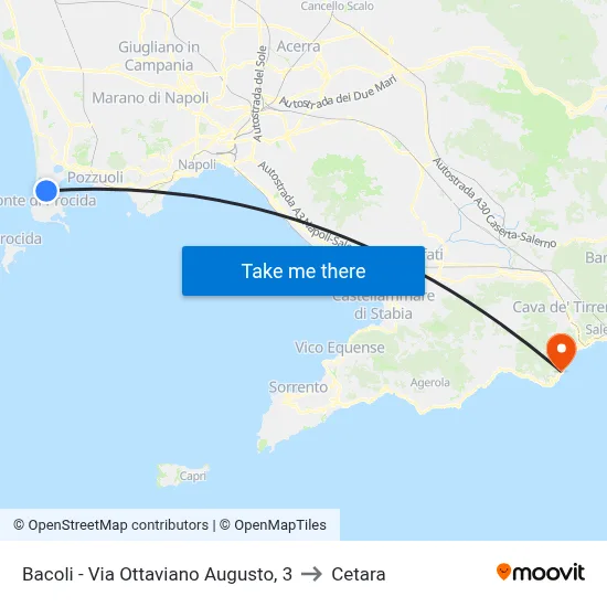Bacoli - Via Ottaviano Augusto, 3 to Cetara map