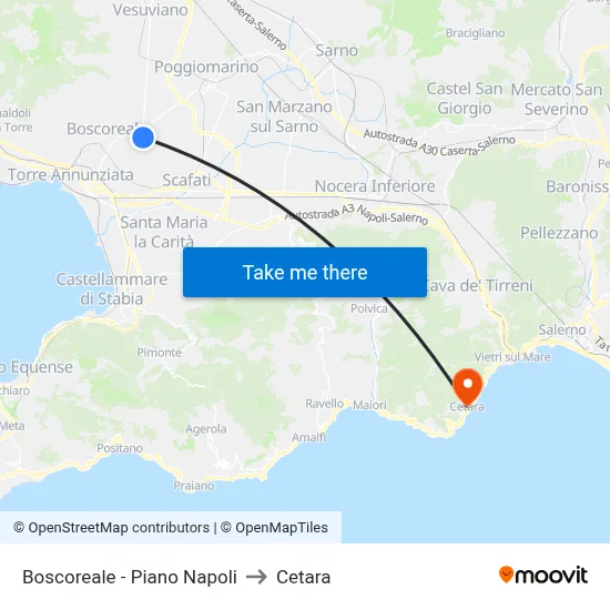Boscoreale - Piano Napoli to Cetara map