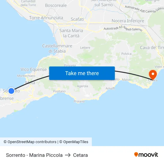 Sorrento - Marina Piccola to Cetara map