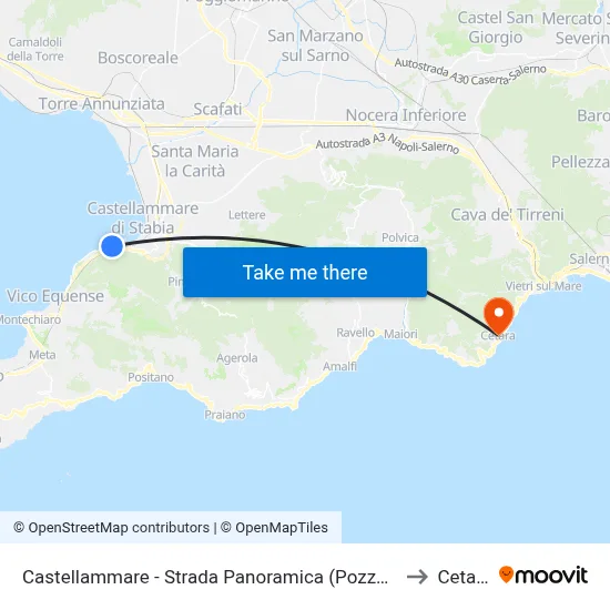 Castellammare - Panoramic Road (Pozzano) to Cetara map