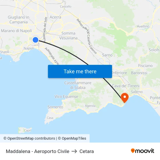 Maddalena - Aeroporto Civile to Cetara map