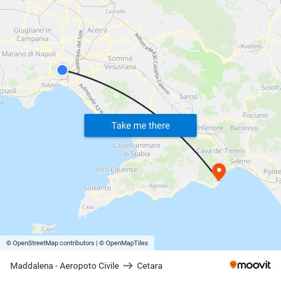 Maddalena - Aeropoto Civile to Cetara map