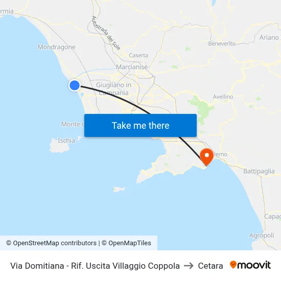 Via Domitiana - Villaggio Coppola Exit to Cetara map