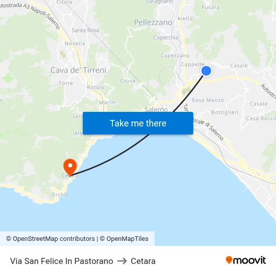 Via San Felice In Pastorano to Cetara map