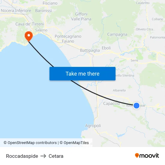 Roccadaspide to Cetara map