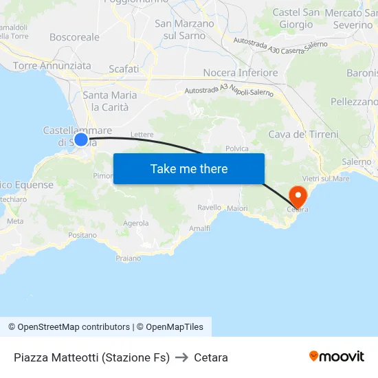 Matteotti Square (Railway Station) to Cetara map