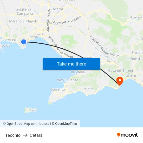 Tecchio to Cetara map