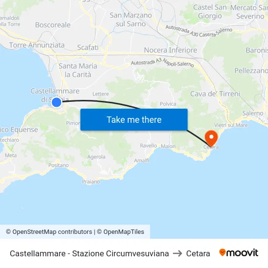 Castellammare - Stazione Circumvesuviana to Cetara map