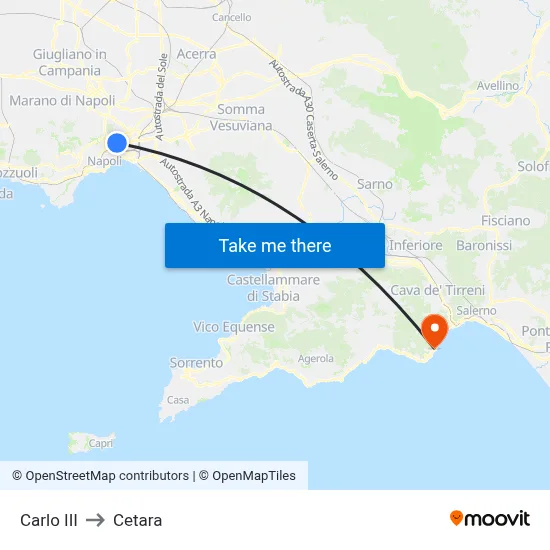 Carlo III to Cetara map