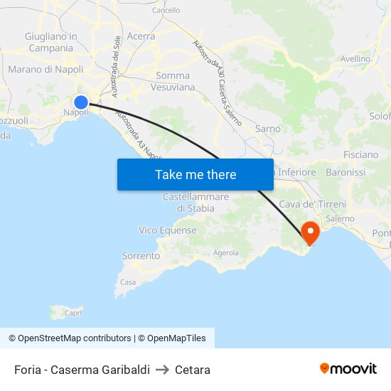 Foria - Caserma Garibaldi to Cetara map