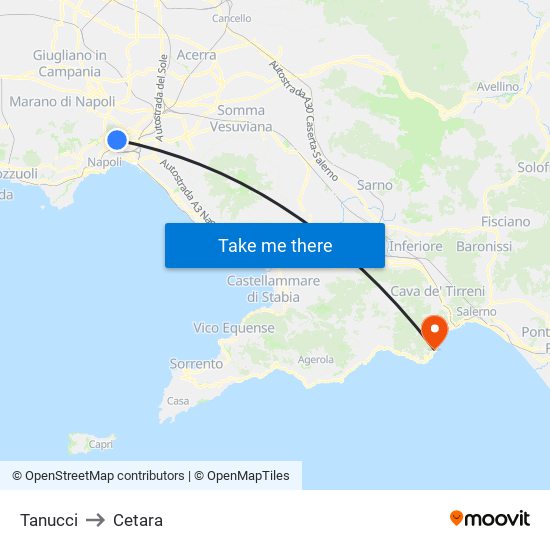 Tanucci to Cetara map