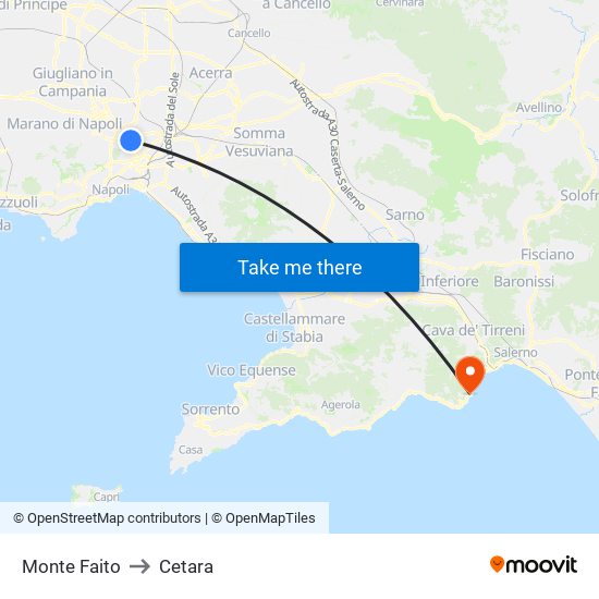 Monte Faito to Cetara map