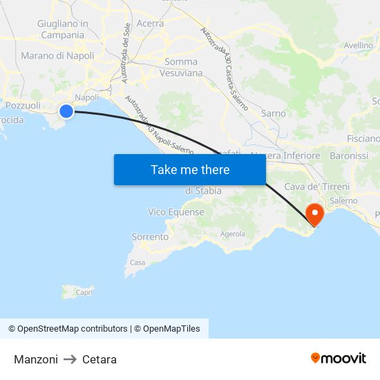 Manzoni to Cetara map