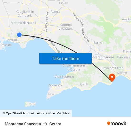 Montagna Spaccata to Cetara map